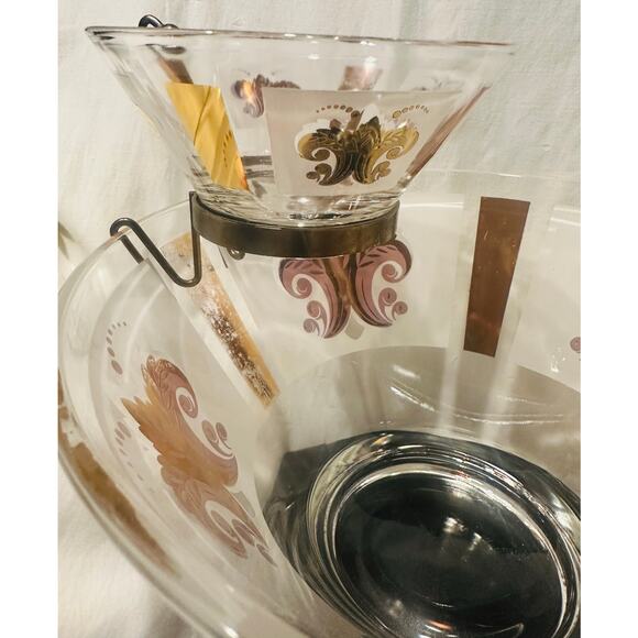 Vintage MCM Glass Chip and Dip Set Gold & Frosted Fleur-de-Lis Design Party chic - Picture 3 of 10